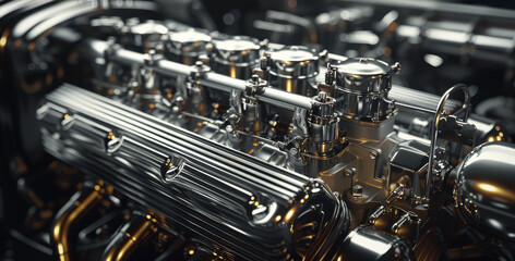 Poster - Engine. details of modern car engine. Generative AI.