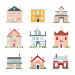 Icons of houses and buildings isolated on white. Illustration in vector format