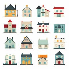 Icons of houses and buildings isolated on white. Illustration in vector format