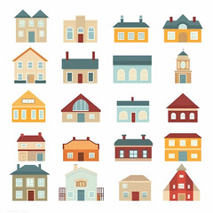 Icons of houses and buildings isolated on white. Illustration in vector format