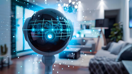 Poster - Globe hologram with cyber security concept on blurred background 3D rendering
