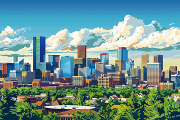 Denver city skyline illustration 