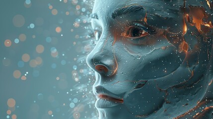 Fototapete - Embark on a journey of discovery with this abstract digital human face, a symbol of the advancements in artificial intelligence. Reflect on the implications of big data or cyber. Generative AI.
