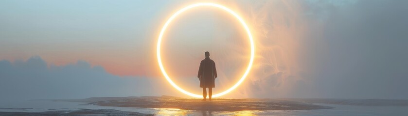 Wall Mural - A person stands in front of a large circle