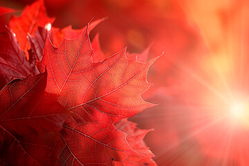 Canvas Print - A close up of a red leaf with the sun shining on it