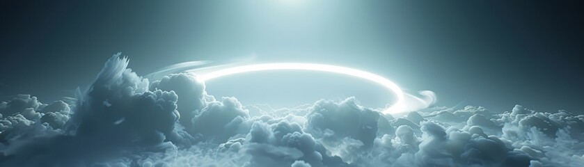 Wall Mural - A large white circle is in the middle of a cloudy sky