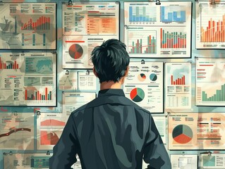 Market analysis flat design front view datadriven decisions theme cartoon drawing Monochromatic Color Scheme