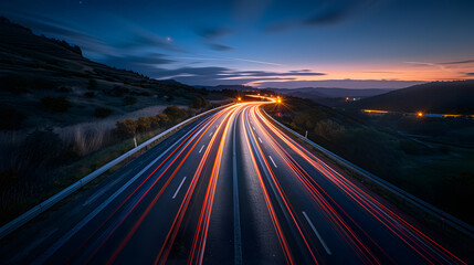 Poster - Car light trails on the road at night. Long exposure photo.
