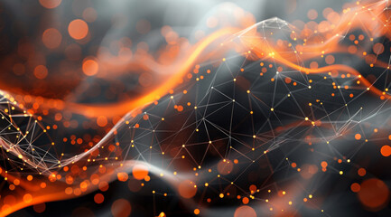 Aufkleber - An abstract futuristic network pattern using mostly orange and black color scheme to be used as a subtle background pattern, show depth of field. Generative AI.