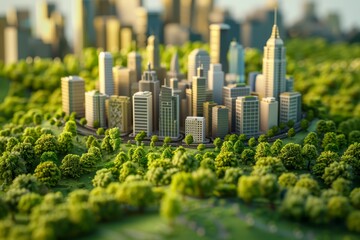 Wall Mural - A city surrounded by trees. green living concept on bokeh style background