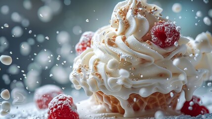 Poster - Ice cream, beautiful background. Generative AI.