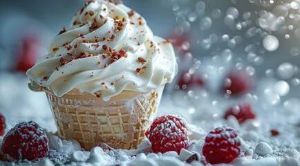 Poster - Ice cream, beautiful background. Generative AI.
