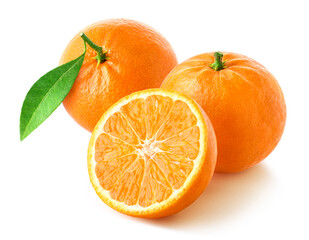 Wall Mural - Fresh ripe tangerine, mandarin or clementine on white background