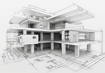Aufkleber - Industrial construction, wireframe rendering, technical illustration