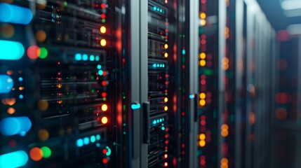 Poster - modern data center: key to tech operations with sleek servers and organized cables.