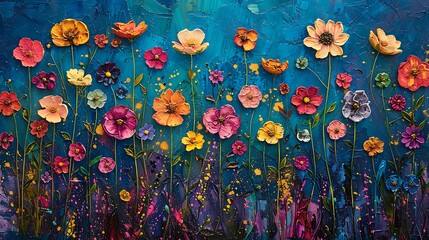 Wall Mural - A field of wildflowers stretches to the horizon, their vibrant hues a celebration of nature's boundless creativity.