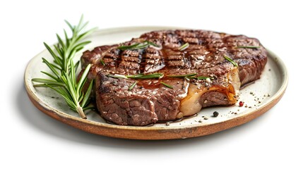 beef steak on plate isolated on white background