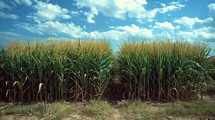 Poster - A field of tall, green sugarcane ready for harvest.