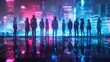 © Wed - Diverse Team with Holographic Business Models in a Neon Cityscape