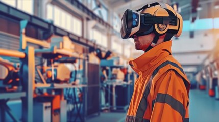 Generate an illustration of technicians using virtual reality (VR) for maintenance and inspection tasks, featuring immersive VR headsets and realistic virtual environments --ar 16:9 