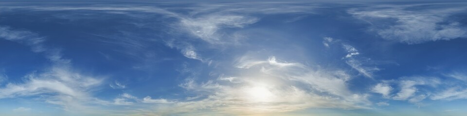 Wall Mural - blue evening sky with haze in 360 hdri panorama in equirectangular format with clouds before sunset 