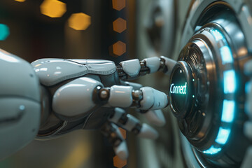 Poster - A robot is pressing a button that says 