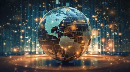Poster - A photo of a globe with stock market symbols superimposed on it, symbolizing the global nature of financial markets.