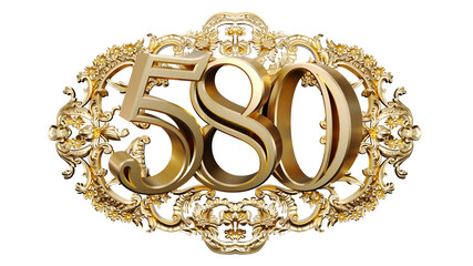 Wall Mural - golden number five hundred eighty in the center of decorative golden vintage frames, number 580