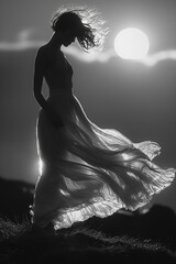 Poster - A woman in a white dress is standing on a hillside. Chasing love, and the feelings you crave to fill the void of loneliness.