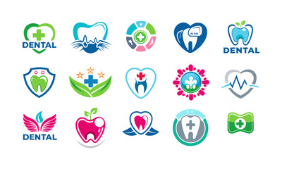 Wall Mural - a collection of logos for dental care and health care.