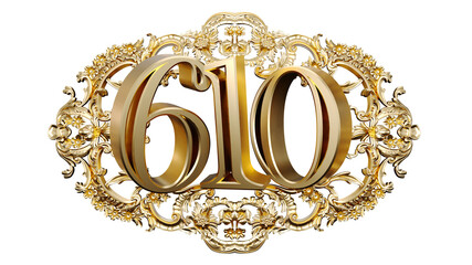 Wall Mural - golden number six hundred ten in the center of Decorative golden vintage frames, number 610