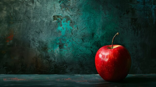 red apple on dark green background, commercial photography style