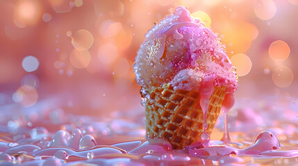 Wall Mural - Melting ice cream cone. Created with generative Ai technology.