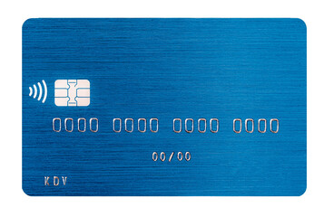 blue debit card closeup on transparent background