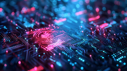 Poster - Cybersecurity, data protection concept. Computer user privacy security and data encryption, verify password or biometric identification for secure internet access