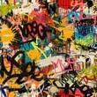 © Beyonder - Urban graffiti art with vibrant splatters, tags, and icons in a chaotic collage. Seamless pattern wallpaper background.