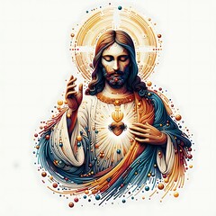 A colorful drawing of a jesus christ has illustrative lively image harmony.