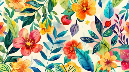 Canvas Print - Colorful floral pattern in watercolor style