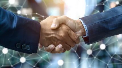 Poster - Digital technology, Business network connection, business teamwork, partnership and data exchange, Investment analysis, planning and strategy