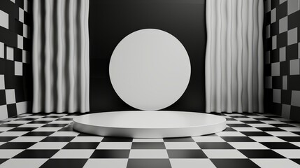 Wall Mural - The podium for the product is white and black, an empty showcase for displaying goods. 3D rendering.