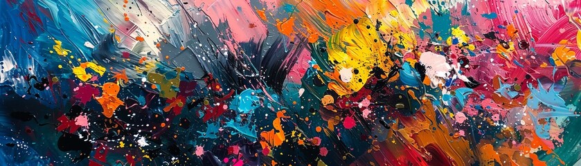 Wall Mural - A painting of a colorful explosion of paint splatters