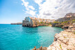 Cityscape of Polignano a Mare town, Puglia region, Italy, Europe. Seascape of Adriatic sea