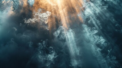 Wall Mural - A blue sky with a large cloud of smoke in the middle