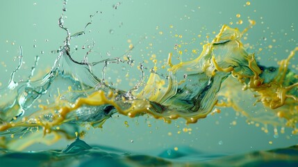 Wall Mural - A splash of water with yellow and blue streaks