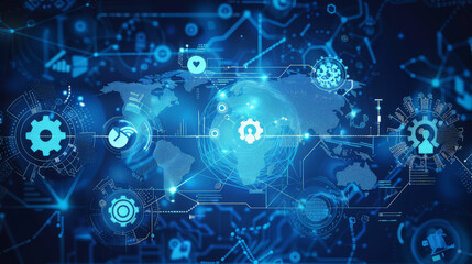Poster - Marketing automation concept. Global business. Automation software technology process system for business development. Digital marketing, online business, CRM Customer relationship management