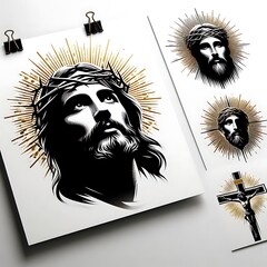 Poster - Many posters with images of jesus christ image has illustrative image art.