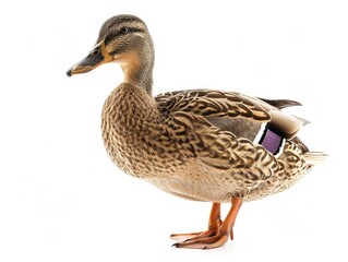 Duck Quacking. Female Duck in a Studio Setting on White Background