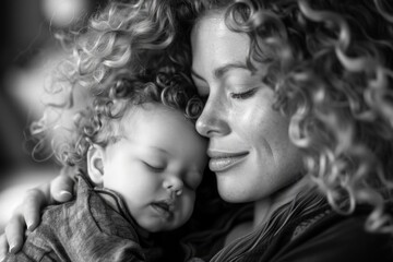 African American Mom With Baby. Young Mom Holding Her Sleepy Baby Boy with Innocence and Love