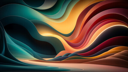 Wall Mural - Conceptual Art with Colorful Abstract 3D Ripples Dancing.