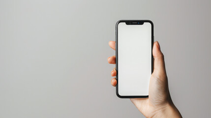 Poster - woman hand holding, showing blank screen mobile phone isolated on white background, mockup